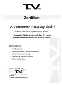 Zertifikat Verkaufs- und Motivationstraining Heinsberg