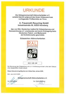 Urkunde RAL-Gütezeichen 2025 Heinsberg