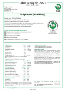 Jahreszeugniss 2025 Fertigkompost (mittelkörnig)